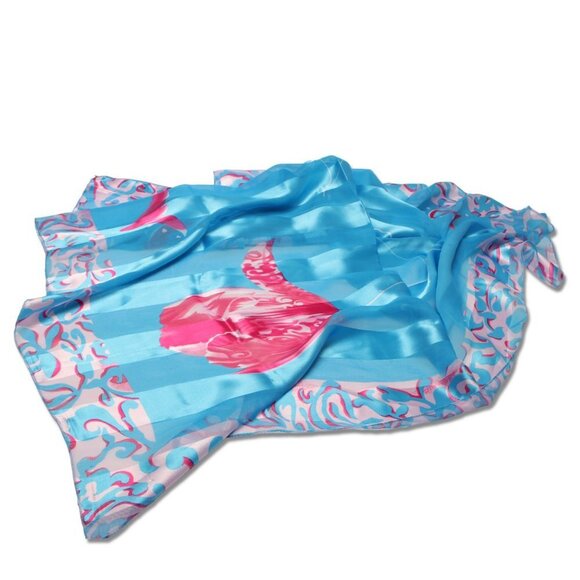 Vintage Bijoux Terner Silky Scarf Poly Tropical Birds Pink Blues Turquoise 1990s - Picture 2 of 8